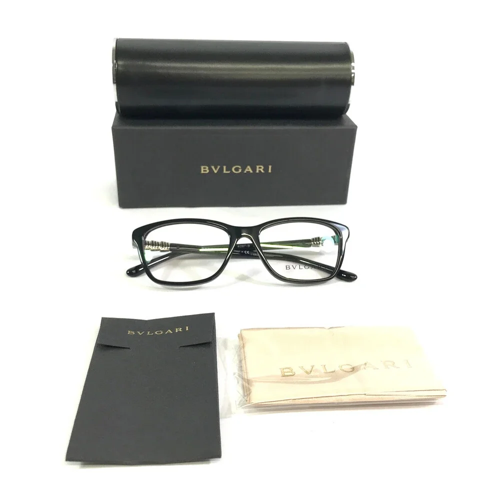 Bvlgari Eyeglasses Frames 4097-B 501 Polished Black Silver Crystals 51-16-140